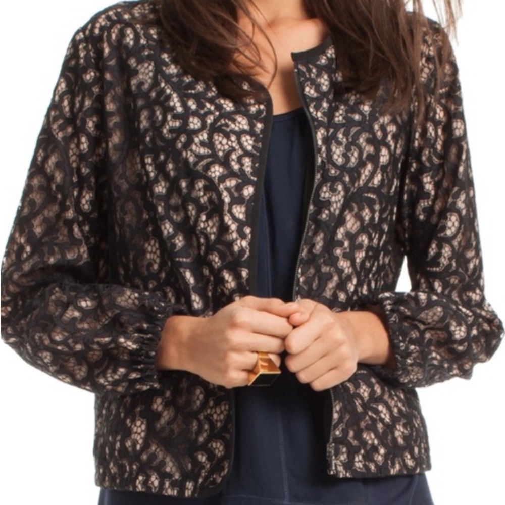 TRINA TURK BLACK LACE BOMBER JACKET SIZE 4